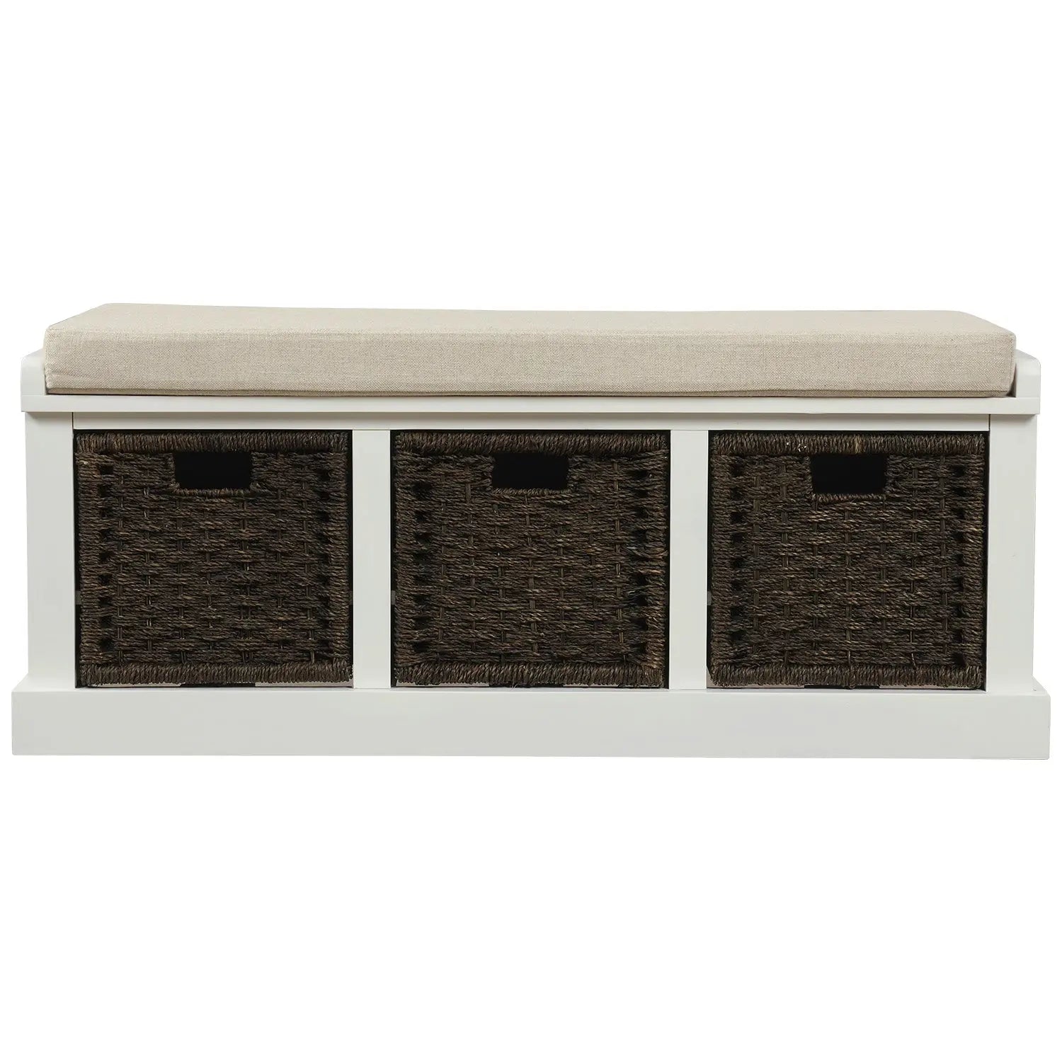 Bellemave® Rustic Storage Bench with 3 Removable Classic Rattan Basket - Bellemave