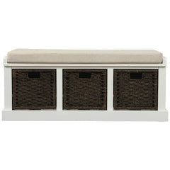 Bellemave® Rustic Storage Bench with 3 Removable Classic Rattan Basket - Bellemave