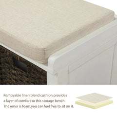 Bellemave® Rustic Storage Bench with 3 Removable Classic Rattan Basket - Bellemave