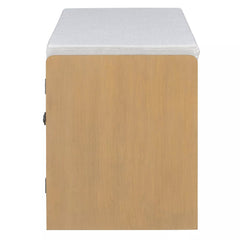 Rustic storage bench side view with removable cushion