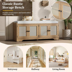 Multifunctional wood entryway shoe bench for hallway and living room