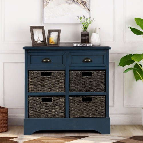 Bellemave® Rustic Storage Cabinet with Two Drawers and Four Classic Rattan Basket - Bellemave