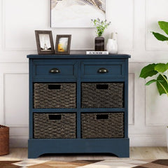 Bellemave® Rustic Storage Cabinet with Two Drawers and Four Classic Rattan Basket - Bellemave