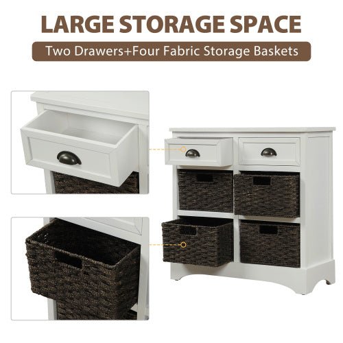 Bellemave® Rustic Storage Cabinet with Two Drawers and Four Classic Rattan Basket - Bellemave