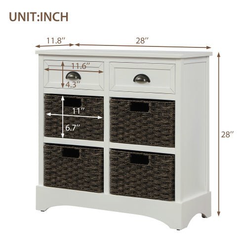 Bellemave® Rustic Storage Cabinet with Two Drawers and Four Classic Rattan Basket - Bellemave