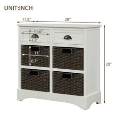 Bellemave® Rustic Storage Cabinet with Two Drawers and Four Classic Rattan Basket - Bellemave