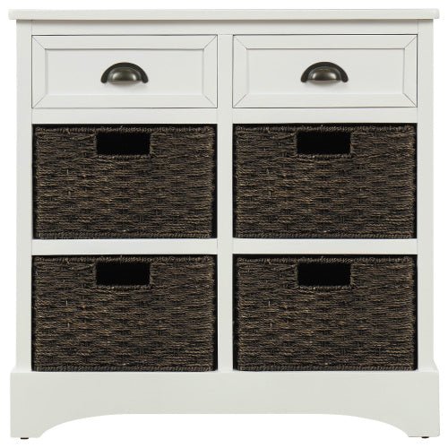 Bellemave® Rustic Storage Cabinet with Two Drawers and Four Classic Rattan Basket - Bellemave