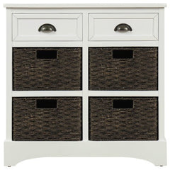 Bellemave® Rustic Storage Cabinet with Two Drawers and Four Classic Rattan Basket - Bellemave