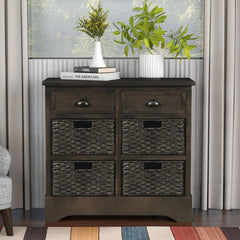Bellemave® Rustic Storage Cabinet with Two Drawers and Four Classic Rattan Basket - Bellemave