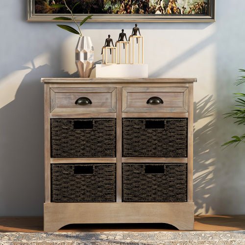 Bellemave® Rustic Storage Cabinet with Two Drawers and Four Classic Rattan Basket - Bellemave