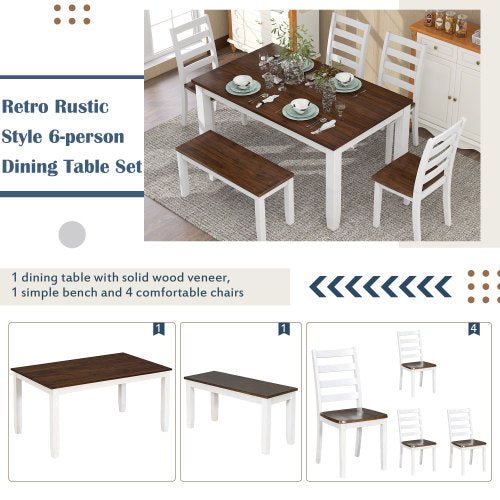 Bellemave® Rustic Style 6 - Piece Dining Room Table Set with 4 Ergonomic Designed Chairs & a Bench - Bellemave
