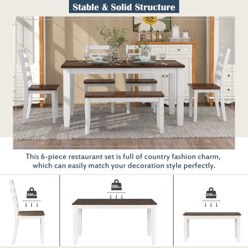 Bellemave® Rustic Style 6 - Piece Dining Room Table Set with 4 Ergonomic Designed Chairs & a Bench - Bellemave
