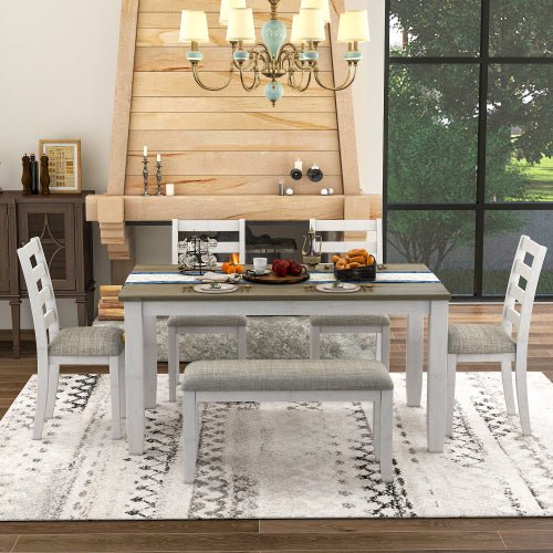 Bellemave® Rustic Style 6 - Piece Dining Room Table Set with 4 Ergonomic Designed Chairs & a Bench - Bellemave