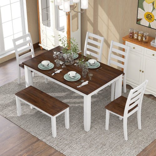 Bellemave® Rustic Style 6 - Piece Dining Room Table Set with 4 Ergonomic Designed Chairs & a Bench - Bellemave
