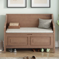 Bellemave® Rustic Style Solid Wood Entryway Multifunctional Storage Bench with Safety Hinge - Bellemave