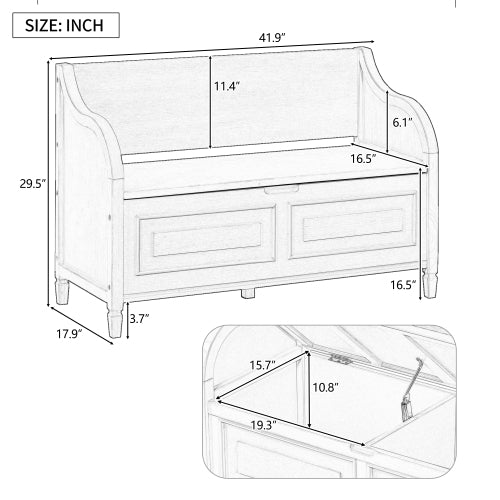 Bellemave® Rustic Style Solid Wood Entryway Multifunctional Storage Bench with Safety Hinge - Bellemave