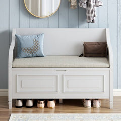 Bellemave® Rustic Style Solid Wood Entryway Multifunctional Storage Bench with Safety Hinge - Bellemave