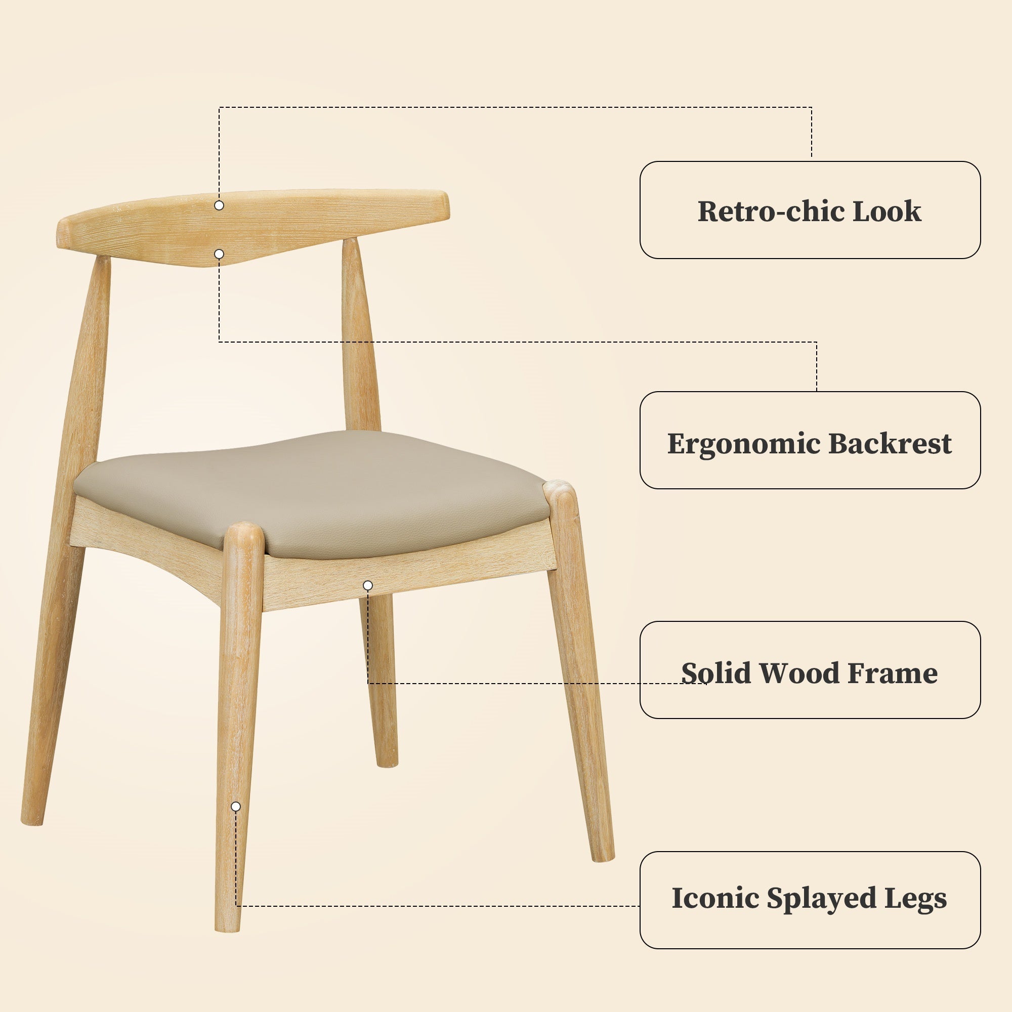 Bellemave® Set of 2 Dining Chairs with Rubber Wood Legs & Faux Leather, Mid - Century Modern Style - Bellemave