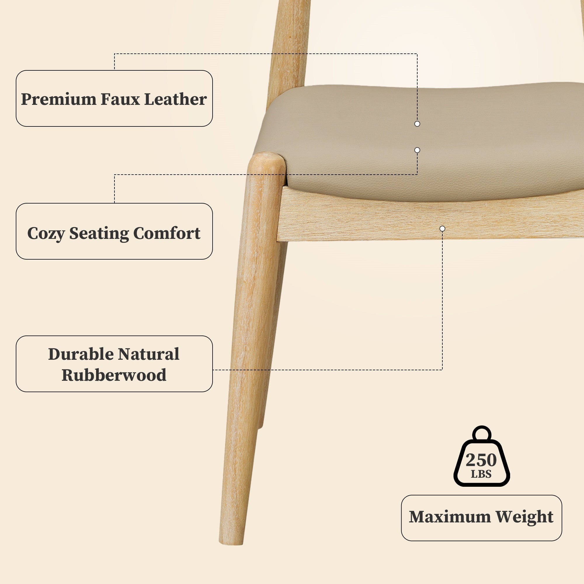 Bellemave® Set of 2 Dining Chairs with Rubber Wood Legs & Faux Leather, Mid - Century Modern Style - Bellemave