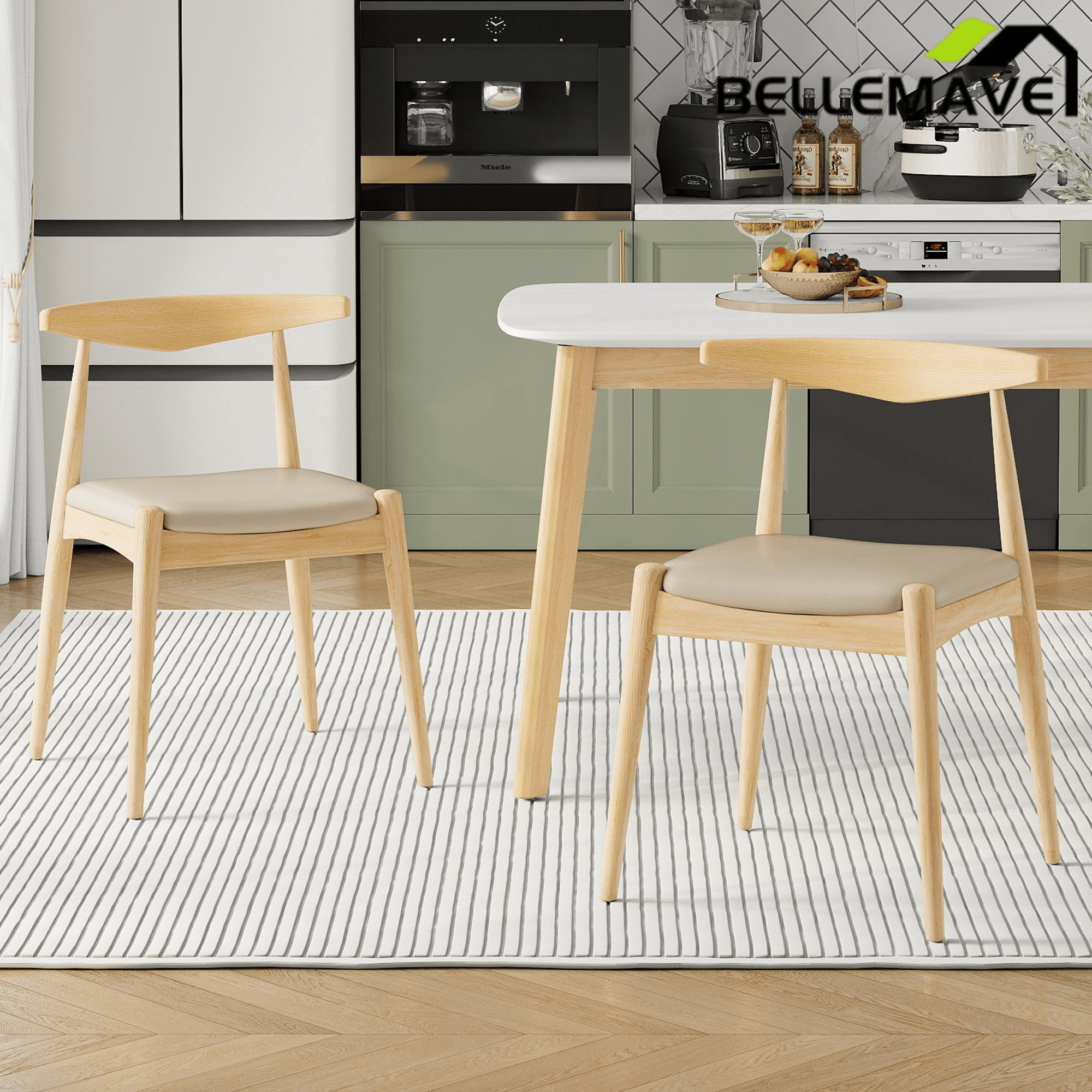 Bellemave® Set of 2 Dining Chairs with Rubber Wood Legs & Faux Leather, Mid - Century Modern Style - Bellemave