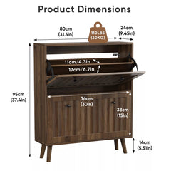 Bellemave® Shoe Cabinet Storage for Entryway with 2 Fluted Flip Drawers, Mid Century Modern Hidden Slim Shoe Organizer Rack Cabinet, Walnut - Bellemave