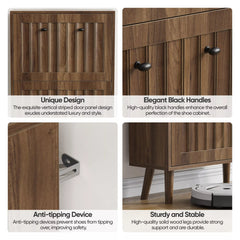 Bellemave® Shoe Cabinet Storage for Entryway with 2 Fluted Flip Drawers, Mid Century Modern Hidden Slim Shoe Organizer Rack Cabinet, Walnut - Bellemave
