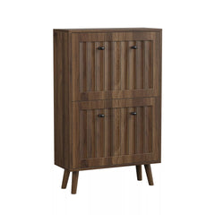 Bellemave® Shoe Cabinet Storage for Entryway with 2 Fluted Flip Drawers, Mid Century Modern Hidden Slim Shoe Organizer Rack Cabinet, Walnut - Bellemave