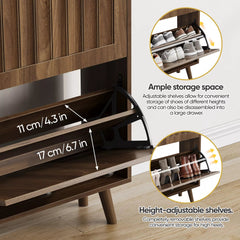 Bellemave® Shoe Cabinet Storage for Entryway with 2 Fluted Flip Drawers, Mid Century Modern Hidden Slim Shoe Organizer Rack Cabinet, Walnut - Bellemave