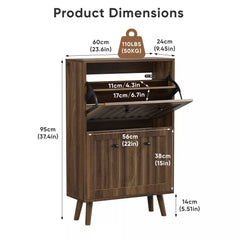 Bellemave® Shoe Cabinet Storage for Entryway with 2 Fluted Flip Drawers, Mid Century Modern Hidden Slim Shoe Organizer Rack Cabinet, Walnut - Bellemave
