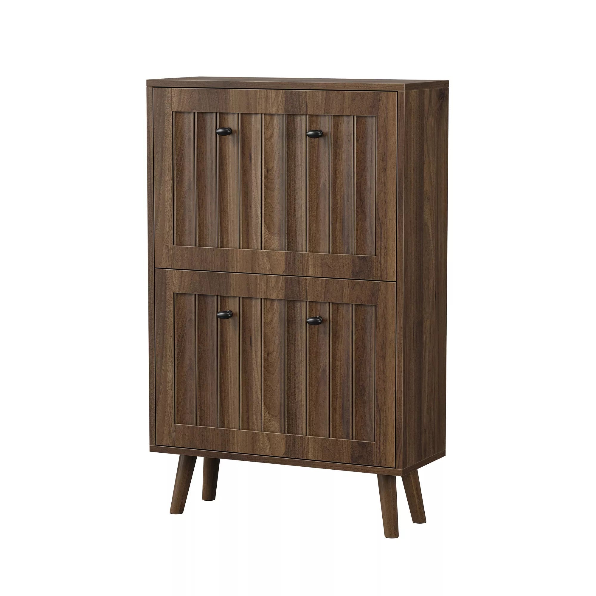 Bellemave® Shoe Cabinet Storage for Entryway with 2 Fluted Flip Drawers, Mid Century Modern Hidden Slim Shoe Organizer Rack Cabinet, Walnut - Bellemave