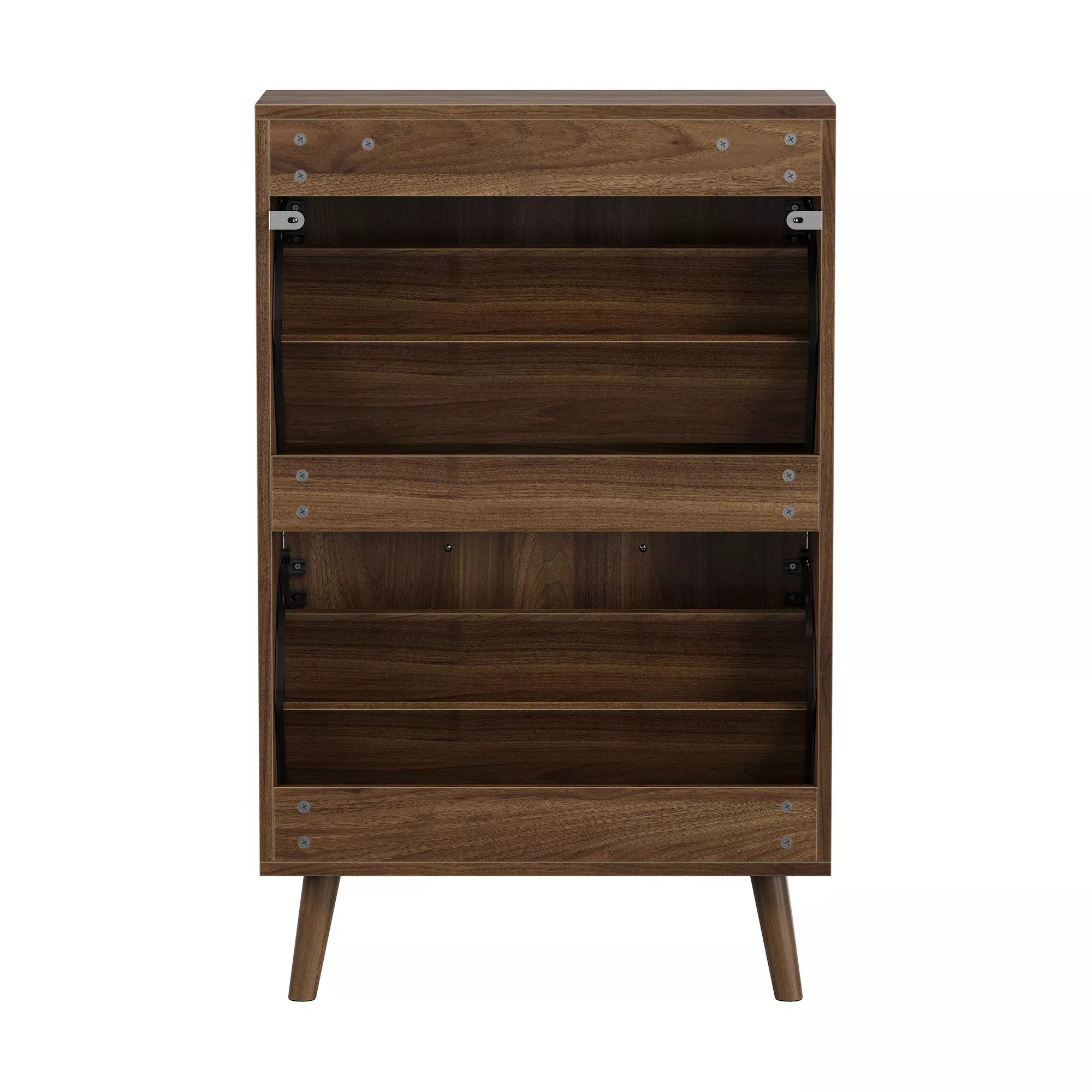 Bellemave® Shoe Cabinet Storage for Entryway with 2 Fluted Flip Drawers, Mid Century Modern Hidden Slim Shoe Organizer Rack Cabinet, Walnut - Bellemave