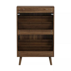 Bellemave® Shoe Cabinet Storage for Entryway with 2 Fluted Flip Drawers, Mid Century Modern Hidden Slim Shoe Organizer Rack Cabinet, Walnut - Bellemave