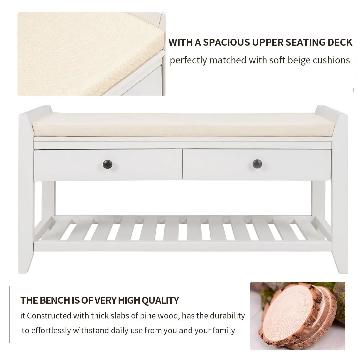 Bellemave® Shoe Rack with Cushioned Seat and Drawers - Bellemave