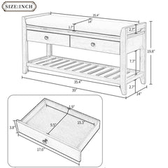 Bellemave® Shoe Rack with Cushioned Seat and Drawers - Bellemave
