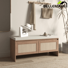 Bellemave® Shoe Storage Bench for Entryway with Storage Cabinet & Seating, Entryway Bench Seat with Shoe Rack, Wooden Storage Bench with Cushion - Bellemave