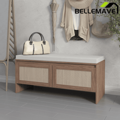 Bellemave® Shoe Storage Bench for Entryway with Storage Cabinet & Seating, Entryway Bench Seat with Shoe Rack, Wooden Storage Bench with Cushion - Bellemave