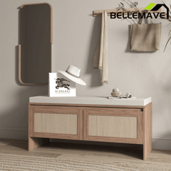 Bellemave® Shoe Storage Bench for Entryway with Storage Cabinet & Seating, Entryway Bench Seat with Shoe Rack, Wooden Storage Bench with Cushion - Bellemave