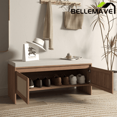 Bellemave® Shoe Storage Bench for Entryway with Storage Cabinet & Seating, Entryway Bench Seat with Shoe Rack, Wooden Storage Bench with Cushion - Bellemave