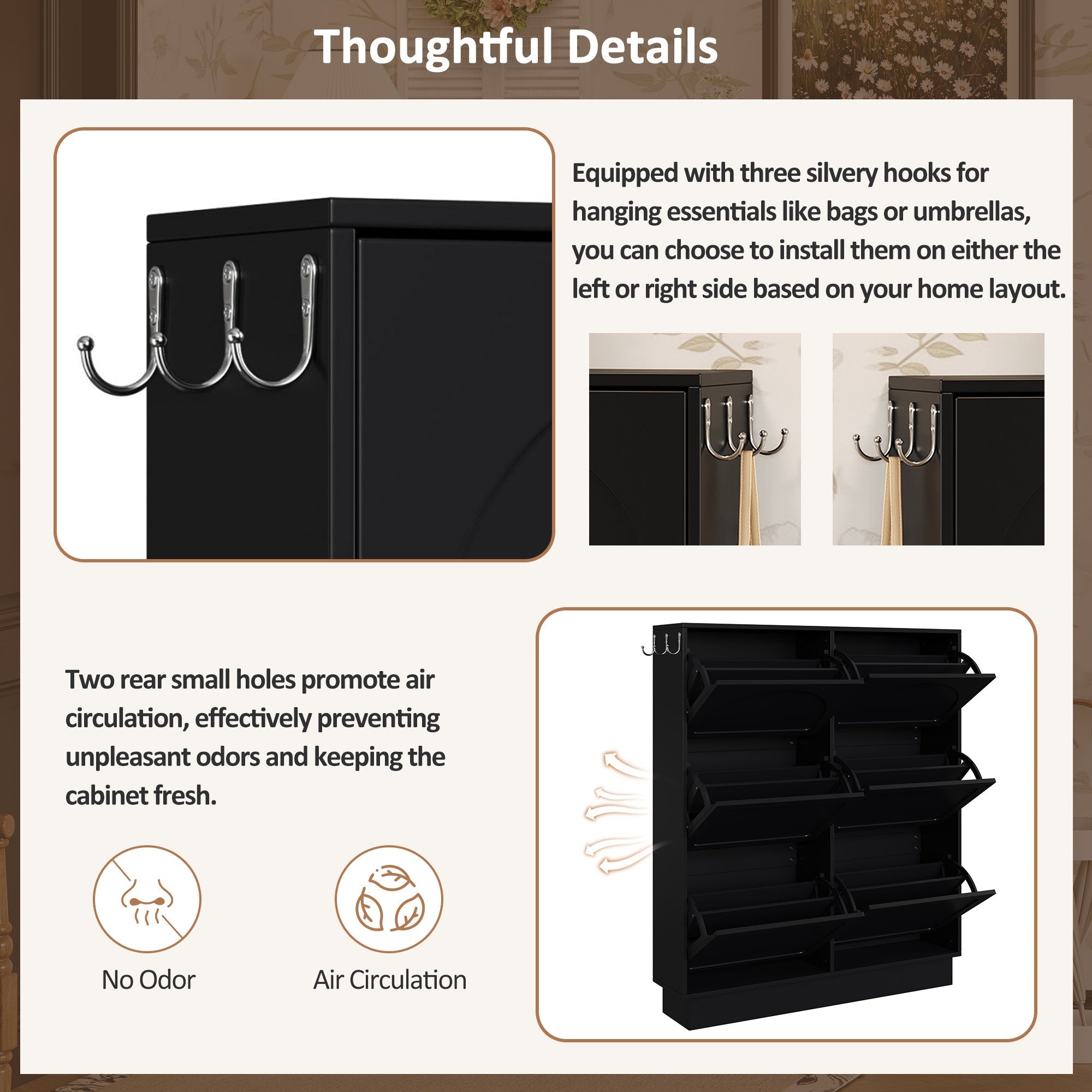 Bellemave® Shoe Storage Cabinet for Entryway with 6 Flip Drawers, Freestanding Hidden Shoe Storage for Front Door Entrance, Living Room, Hallway, Bedroom - Bellemave