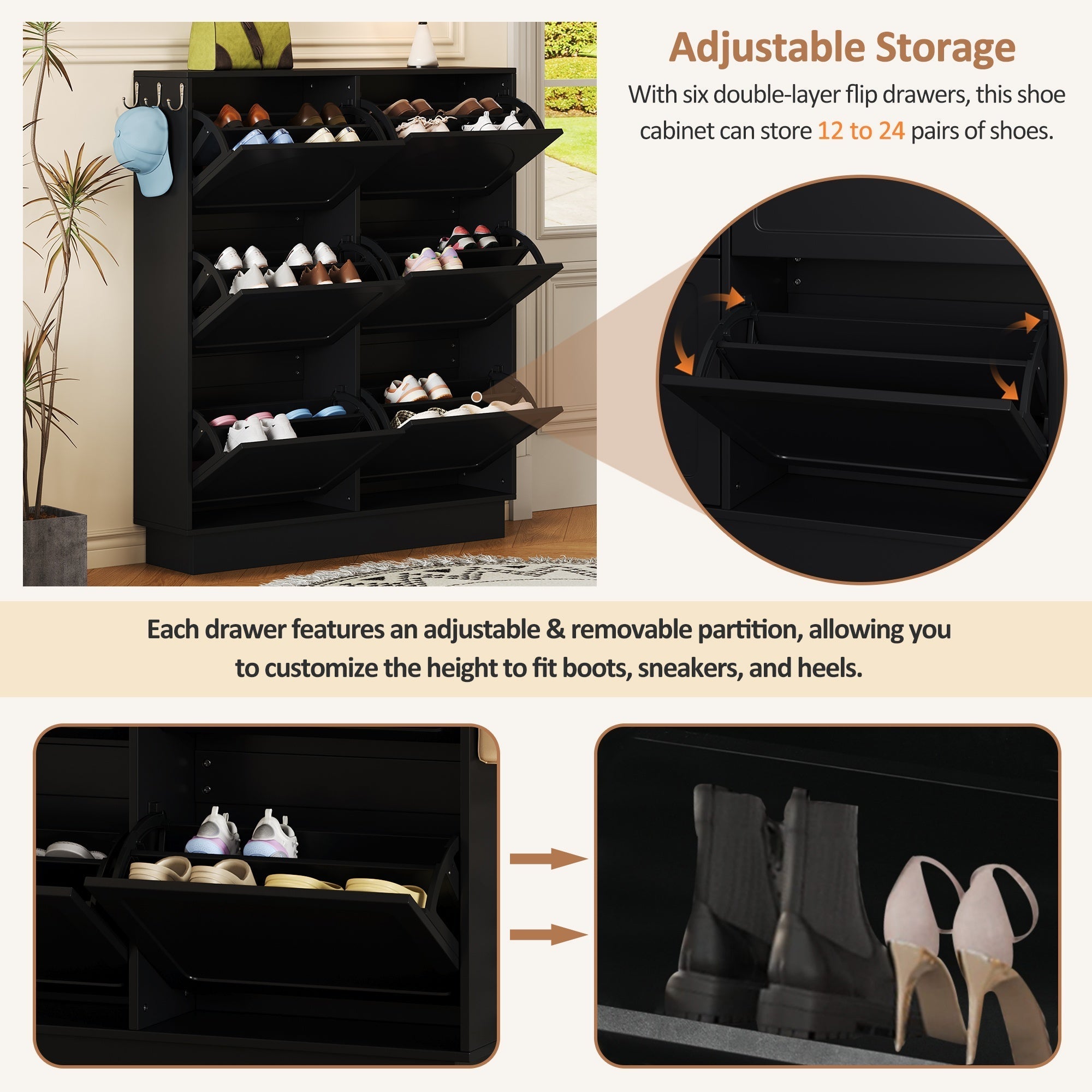 Bellemave® Shoe Storage Cabinet for Entryway with 6 Flip Drawers, Freestanding Hidden Shoe Storage for Front Door Entrance, Living Room, Hallway, Bedroom - Bellemave