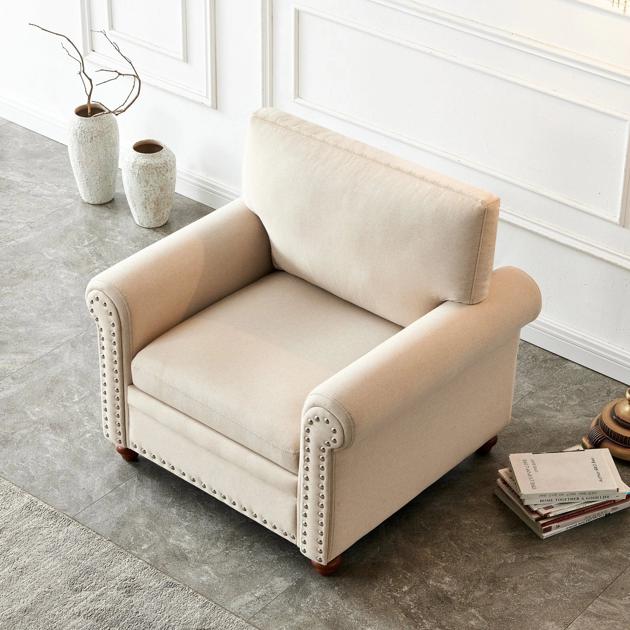 Bellemave® Single Fabric Sofa with Wooden Legs - Bellemave