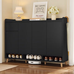 Bellemave® Sleek and Contemporary Shoe Cabinet with Adjustable Shelves and Solid Wood Legs - Bellemave