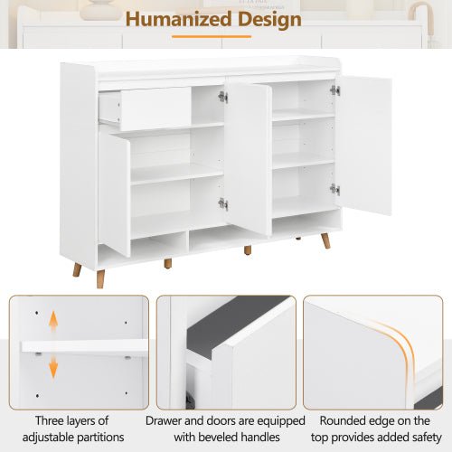 Bellemave® Sleek and Contemporary Shoe Cabinet with Adjustable Shelves and Solid Wood Legs - Bellemave