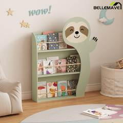 Bellemave® Sloth Bookshelf, 3 - Tier Front Facing Book Display Rack with Anti - Tip Kit, Safe MDF Wooden Shelf for Playroom & Bedroom Organization in Sage Green - Bellemave
