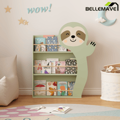 Bellemave® Sloth Bookshelf, 3 - Tier Front Facing Book Display Rack with Anti - Tip Kit, Safe MDF Wooden Shelf for Playroom & Bedroom Organization in Sage Green - Bellemave