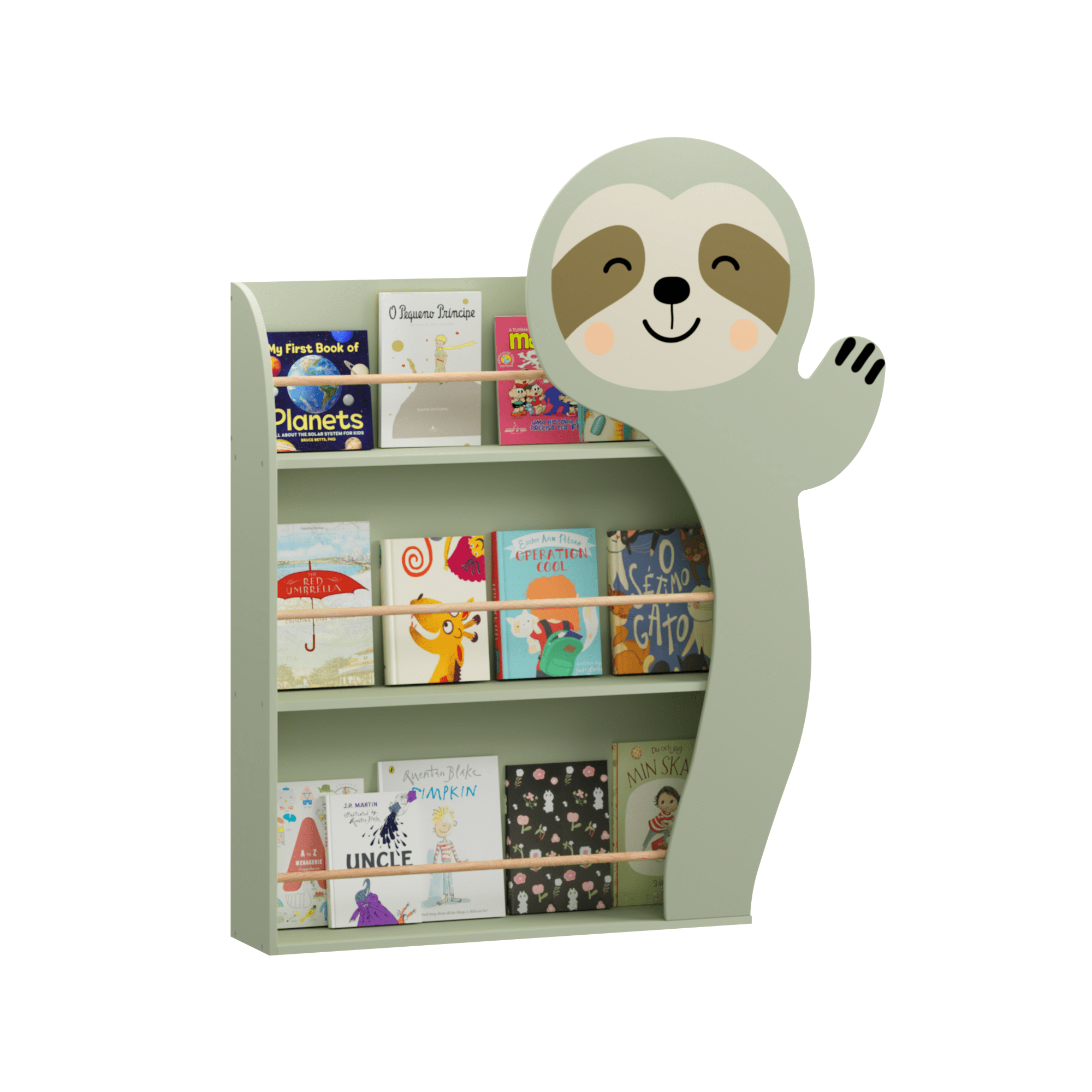 Bellemave® Sloth Kids Bookshelf, 3 - Tier Front - Facing Toddler Book Display Rack, MDF Nursery Storage - Bellemave