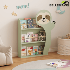 Bellemave® Sloth Kids Bookshelf, 3 - Tier Front - Facing Toddler Book Display Rack, MDF Nursery Storage - Bellemave