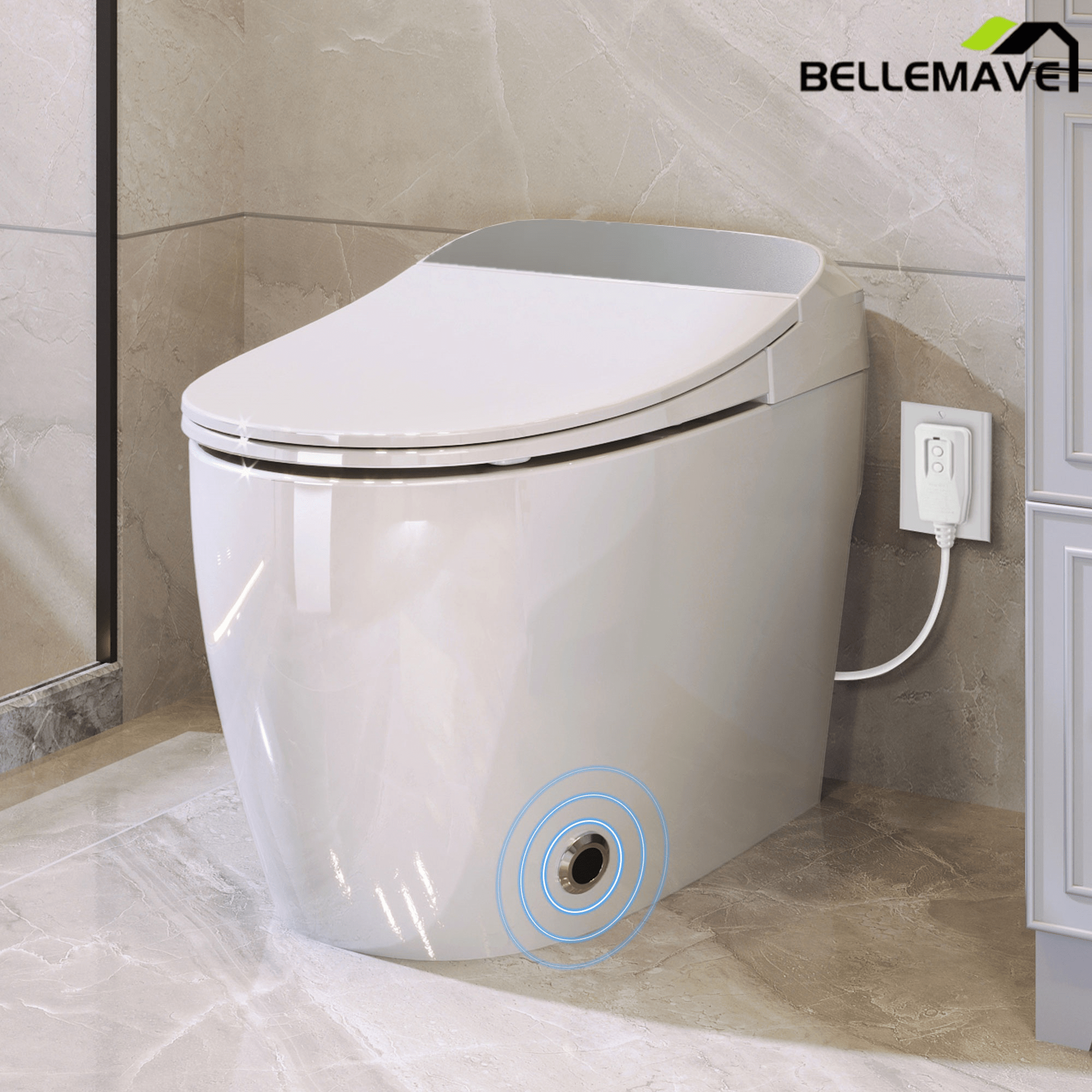 Bellemave® Smart Heated Toilet – One Piece Tankless with Auto Flush & Soft Close Lid, White - Bellemave