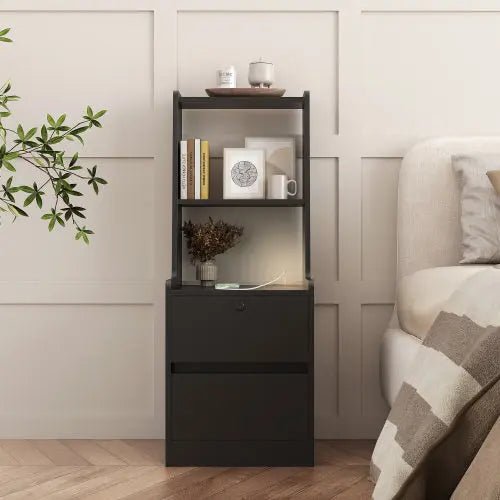 Bellemave® Smart Nightstand with Charging Station, Night Light and Bookshelf - Bellemave