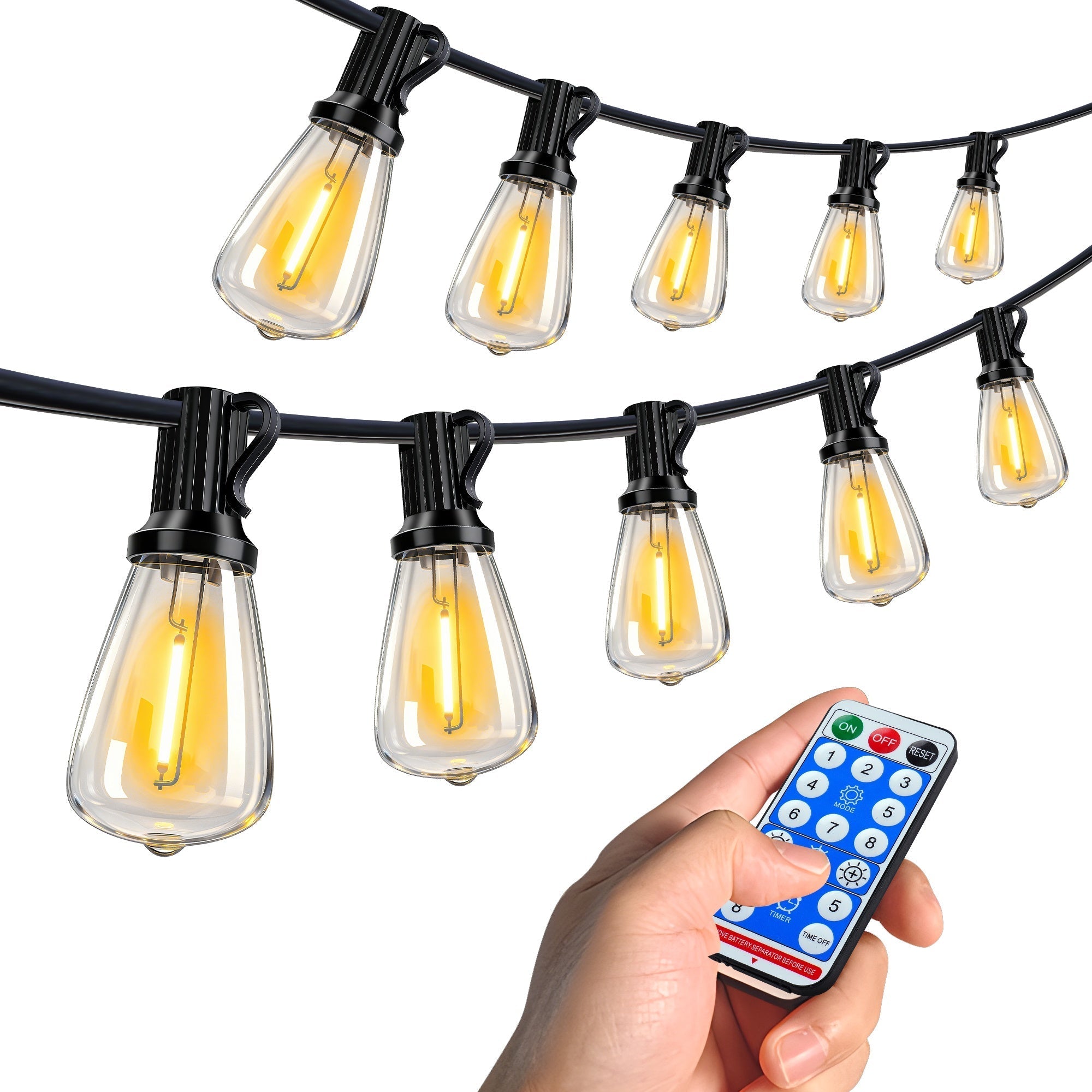 Bellemave® Solar String Lights Outdoor Waterproof, 60/100FT LED Bulbs with Remote & USB, Dimmable Patio Lights - Bellemave